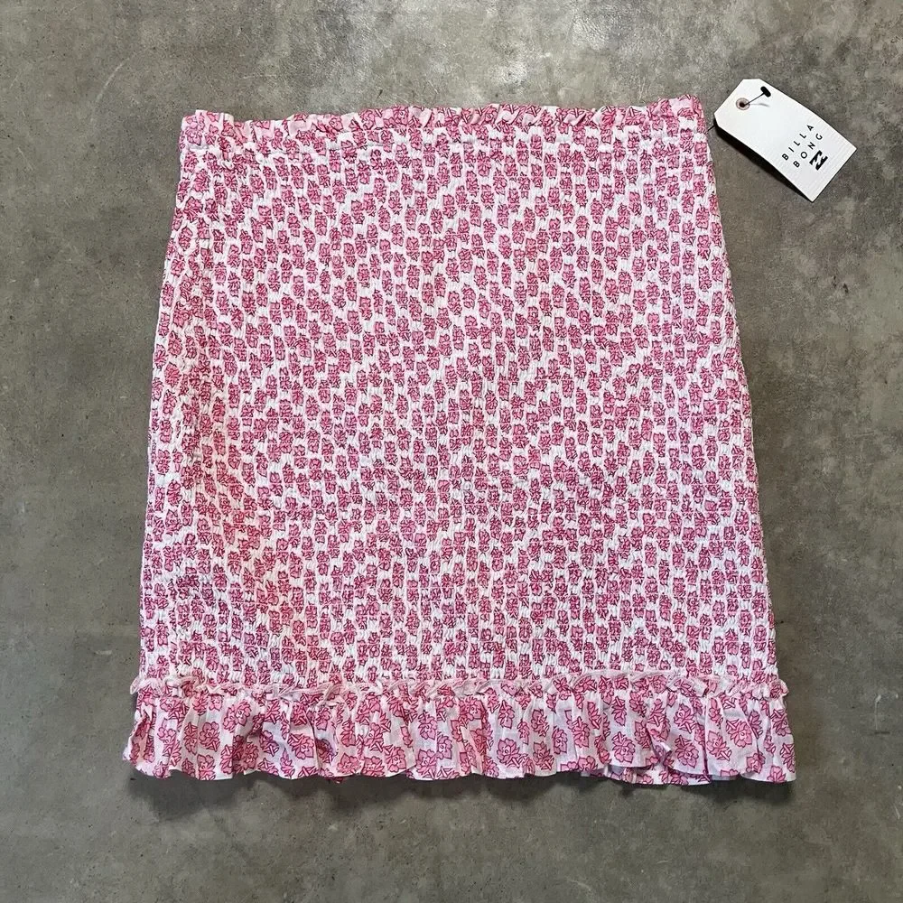 Billabong Skirt Womens Large Eyes On You Floral Ruffled Smocked Coral Pink